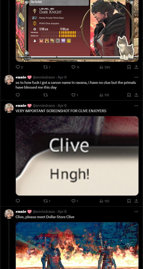 Current Content: screaming about Clive